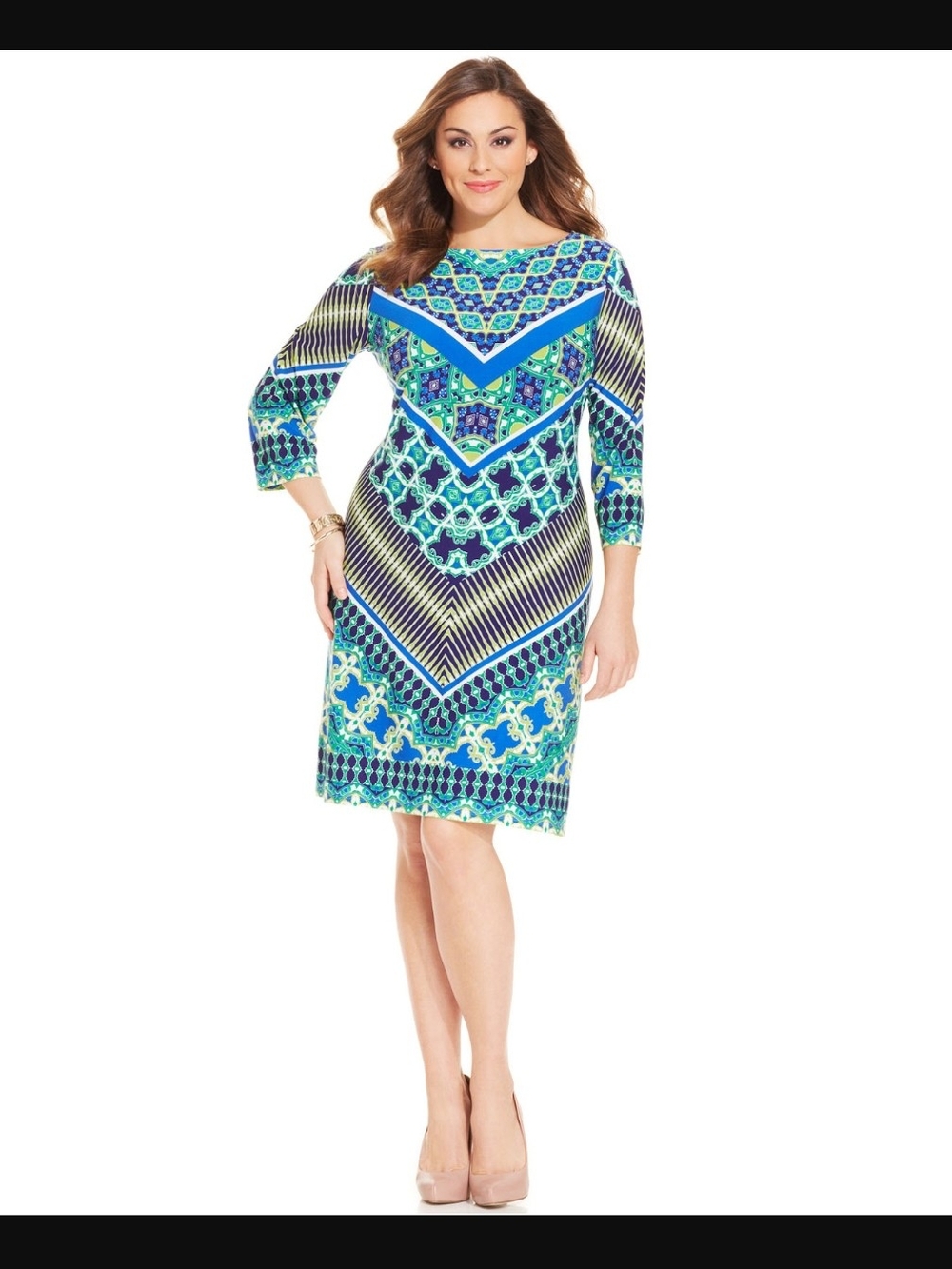 Maggy London Blue & Green Geometric Midi Dress